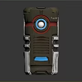 Futuristic Metallic Weapon Device With Glowing Blue Red Core And Cylindrical Design