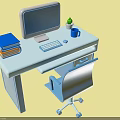 Light Blue Home Workspace Supplies With Desk Chair Monitor Keyboard Mouse Books Cup And Plant