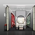JINSANT Exhibition Booth With Modern Design Red Green Walls Circular Decor Display Counters And Lighting