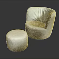 Modern Single Sofa With Curved Back Round Ottoman And Plush Upholstery