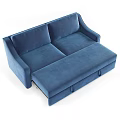 Modern Blue Fabric Two Seater Sofa with Storage Compartment and Convertible Design