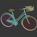 Turquoise Bicycle with Brown Seat Wicker Basket on Handlebar White Rims Vintage Casual Design