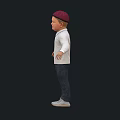 Casual Man In White Shirt Blue Jeans Gray Shoes Red Cap Black Background