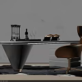 Modern White Office Desk With Conical Leg Orange Chair Wine Rack Books And Rug