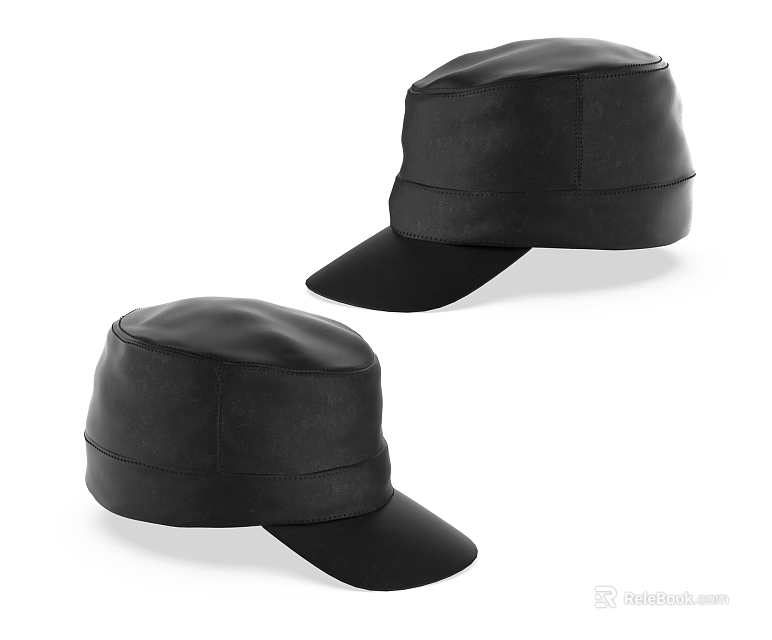 Two Black Leather Caps With Classic Design And Solid Color Brim 3d model 
