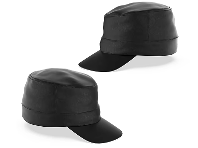 Two Black Leather Caps With Classic Design And Solid Color Brim 3d model