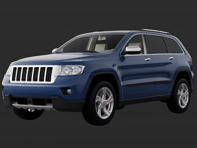 Blue Jeep SUV With Chrome Grille And Silver Alloy Wheels Design 3d model