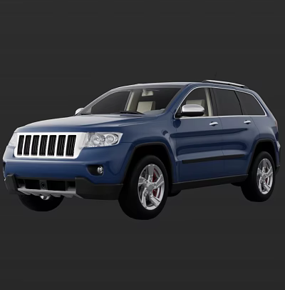 Blue Jeep SUV With Chrome Grille And Silver Alloy Wheels Design 3d model