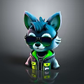 3D Designed Blue Fox Game Movie Character Wearing Sunglasses And Neon Green Jacket