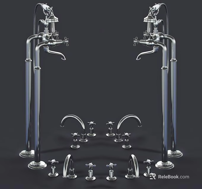 Modern Chrome Shower Fixtures With Fixed Columns Handheld Sprayers And Metal Parts 3d model 