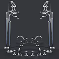Modern Chrome Shower Fixtures With Fixed Columns Handheld Sprayers And Metal Parts
