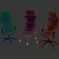 Three Ergonomic Office Chairs In Blue Black Red With High Back And Armrests