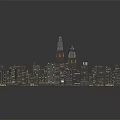 Detailed Urban City Model with High Rise Buildings and Snow Covered Architecture