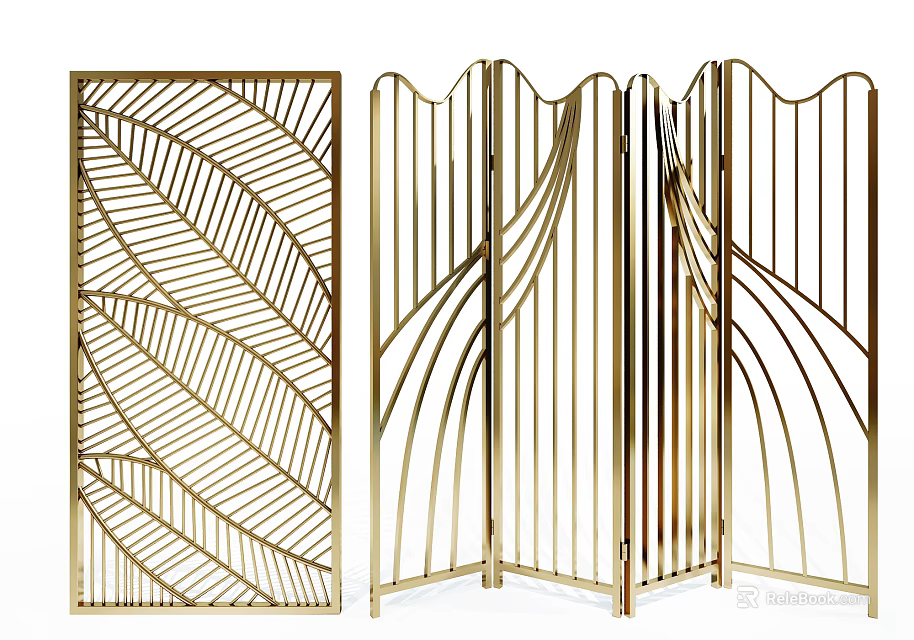 Golden Inflatable Decorative Partition With Leaf Pattern And Wave Design Foldable Structure 3d model