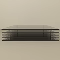 Modern Glass Coffee Table with Layered Black Structure and Sleek Design