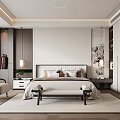 Modern Bedroom Interior Design With Bed Nightstands Armchair Area Rug And Built In Wardrobe