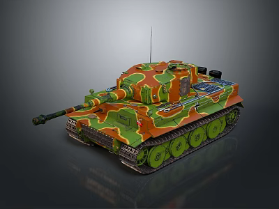Military Tank With Camouflage Green Orange Pattern Tracked Wheels Long Cannon And Military Vehicle Design 3d model