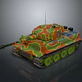 Military Tank With Camouflage Green Orange Pattern Tracked Wheels Long Cannon And Military Vehicle Design