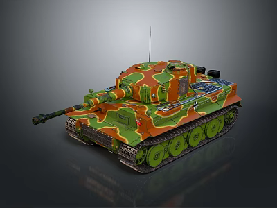 Military Tank With Camouflage Green Orange Pattern Tracked Wheels Long Cannon And Military Vehicle Design 3d model