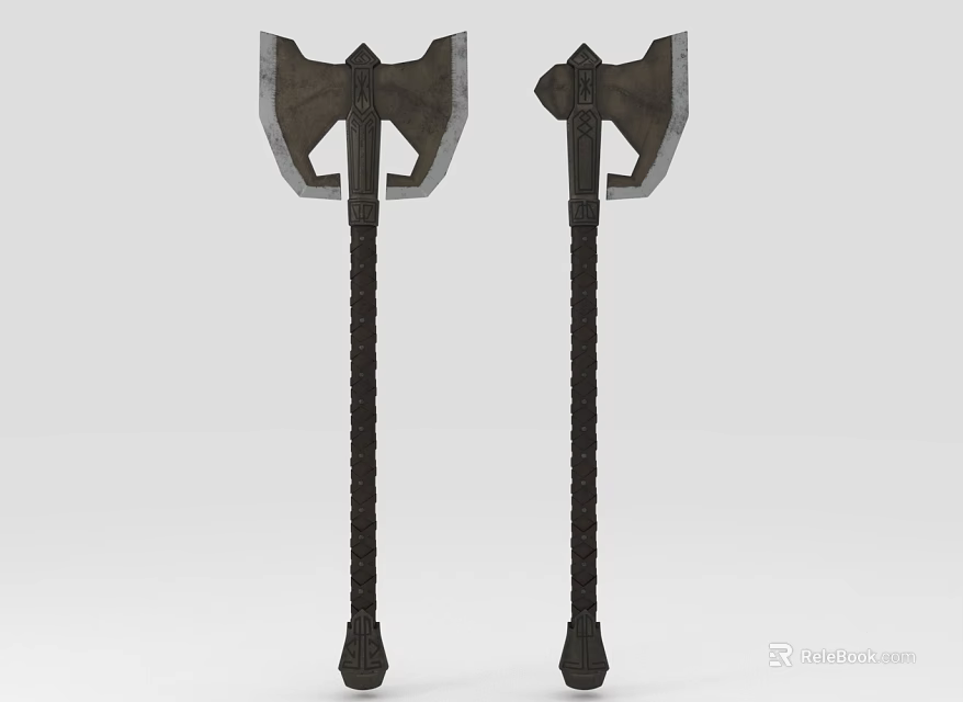 Two Medieval Battle Axes With Textured Handles And Sharp Metal Blades 3d model 