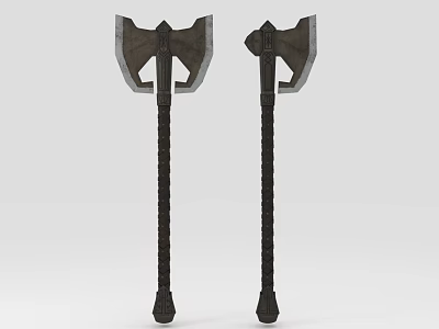 Two Medieval Battle Axes With Textured Handles And Sharp Metal Blades 3d model