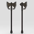Two Medieval Battle Axes With Textured Handles And Sharp Metal Blades