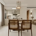 Modern Living Dining Room Interior With Sofa Dining Table Chandelier Decorative Painting And Green Plants