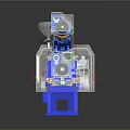 Industrial Machinery with Transparent Casing Blue Base and Internal Manufacturing Components
