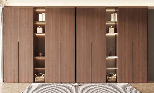 Modern Wardrobe Non-Corner Swing Door to Top Wardrobe Set Material Lattice Books Pottery Pot Dry Branch 3d model