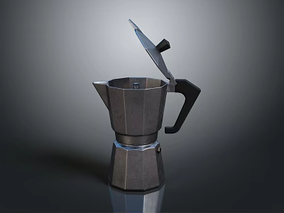 Modern Stainless Steel Moka Pot Kitchen Appliance with Open Lid and Handle 3d model
