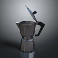 Modern Stainless Steel Moka Pot Kitchen Appliance with Open Lid and Handle