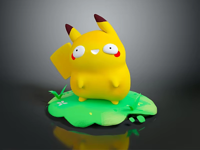 Cute Yellow Pikachu With Red Cheeks And Black Ear Tips Standing On Green Grass 3d model