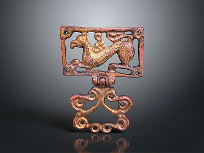 Ancient Intricate Bronze Sculpture Carving Featuring Mythical Animal And Decorative Base 3d model