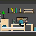 Modern Simple Bedroom Interior With Bed Desk Bookshelf Chair Lamp Blue Poster And Marble Floor