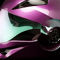 Shiny Purple Motorcycle Helmet With Green Tinted Visor And Aerodynamic Shape