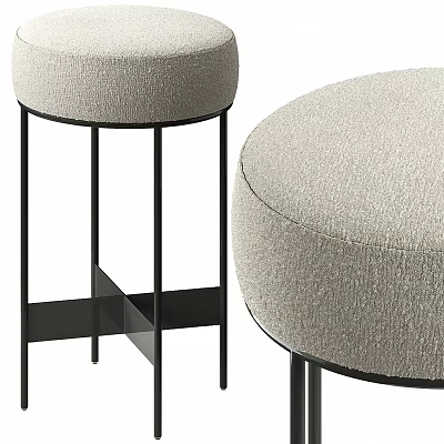 Modern Minimalist Round Stool With Light Gray Fabric Seat And Black Metal Legs 3d model