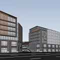 Modern Commercial Street With Multi Story Buildings Open Spaces And Green Areas
