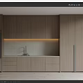 Modern Kitchen Interior With Wooden Cabinets Built in Oven Sink And Countertop
