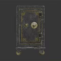 Vintage Safe with Gold Accents Lock on Door and Wheels Dark Finish Classic Design