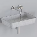 Black Square Wall-Mounted Washbasin with Black Faucet and Water Dripping on Gray Wall