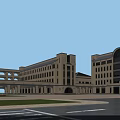 Classical Multi Story School Buildings with Arched Porticoes Large Windows and Campus Plaza