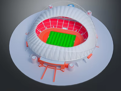 Large Circular Playground Equipment Structure With Red Seats Green Area Orange Track And White Roof 3d model
