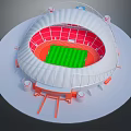 Large Circular Playground Equipment Structure With Red Seats Green Area Orange Track And White Roof