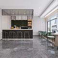 Modern Hotel Lobby Interior With Geometric Grid Partition Flowing White Pendant Light And Marble Floor