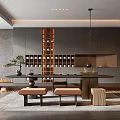 Modern Tea Room Interior With Wooden Tea Table Ceramic Tea Sets Green Plant And Stools