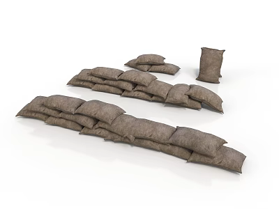 Brown Daily Use Sandbags Stacked in Different Arrangements on White Background 3d model