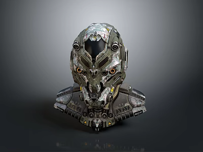 Futuristic Mechanical Weapon Headgear With Metallic Intricate Structure And Armor Components 3d model
