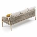 Modern Three Seater Sofa With Wooden Frame Linen Upholstery And Rattan Armrests