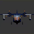 Blue and White Seaplane Model With Twin Propellers and Floats Design