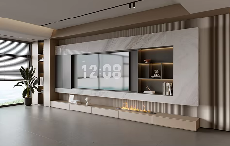 Modern Minimalist Living Room Balcony Cabinet Sofa Combination Coffee Table Sofa Background Wall 3d model